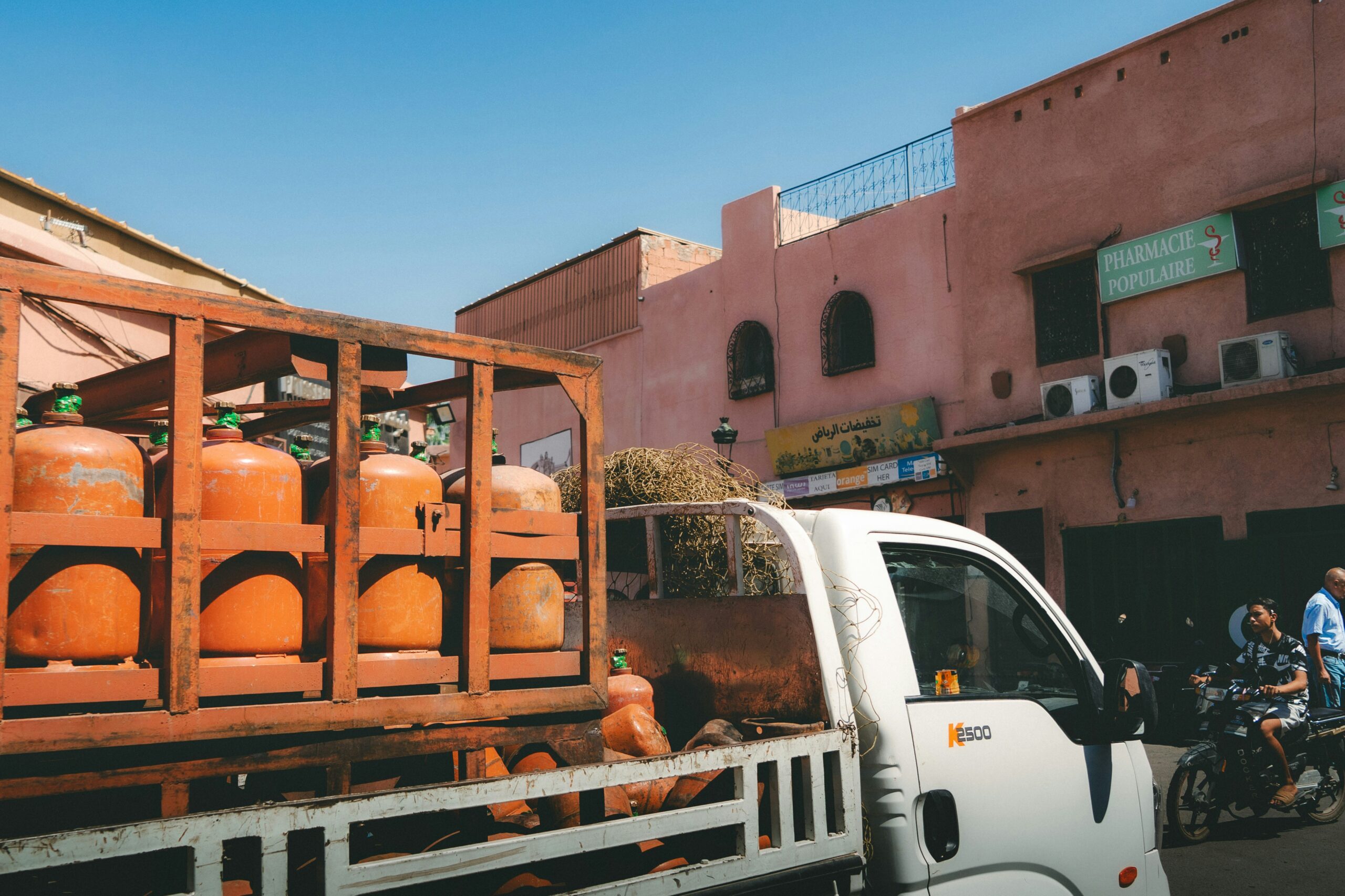 Gas cylinders on back of truck